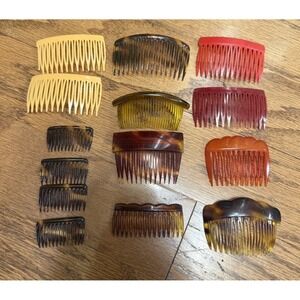 Vintage Hair Side Combs Various Colors Tortoise Red Yellow Lot of 14